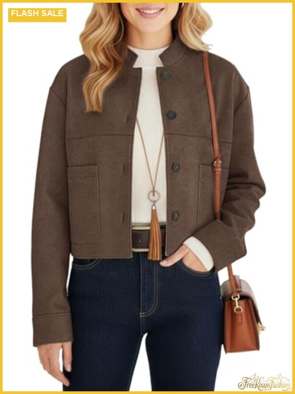 Womens Faux Suede Cropped Bomber Jacket Lightweight Aviator Fall Coat